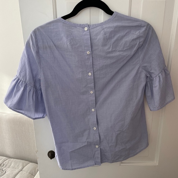 J Crew Short Ruffle Sleeve Button Back Chambray Top | Size: 0 | Color: Blue - Picture 2 of 5